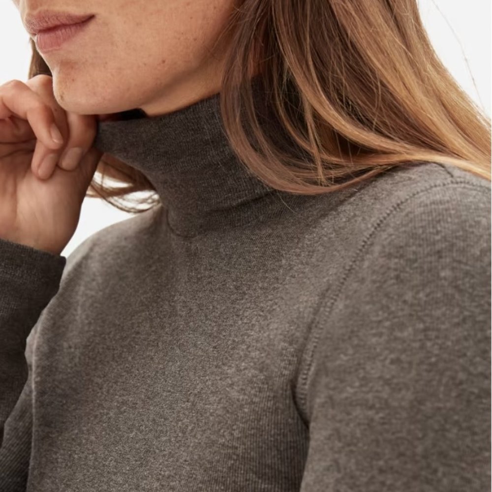 NWT Everlane The Pima Micro Rib Turtleneck Size XS Washed Heathered Fatigue